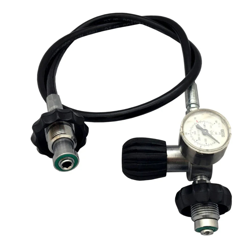 Füllschlauch mit Manometer für Flaschengase, Tauchausrüstung Zubehör, schwarzer Schlauch