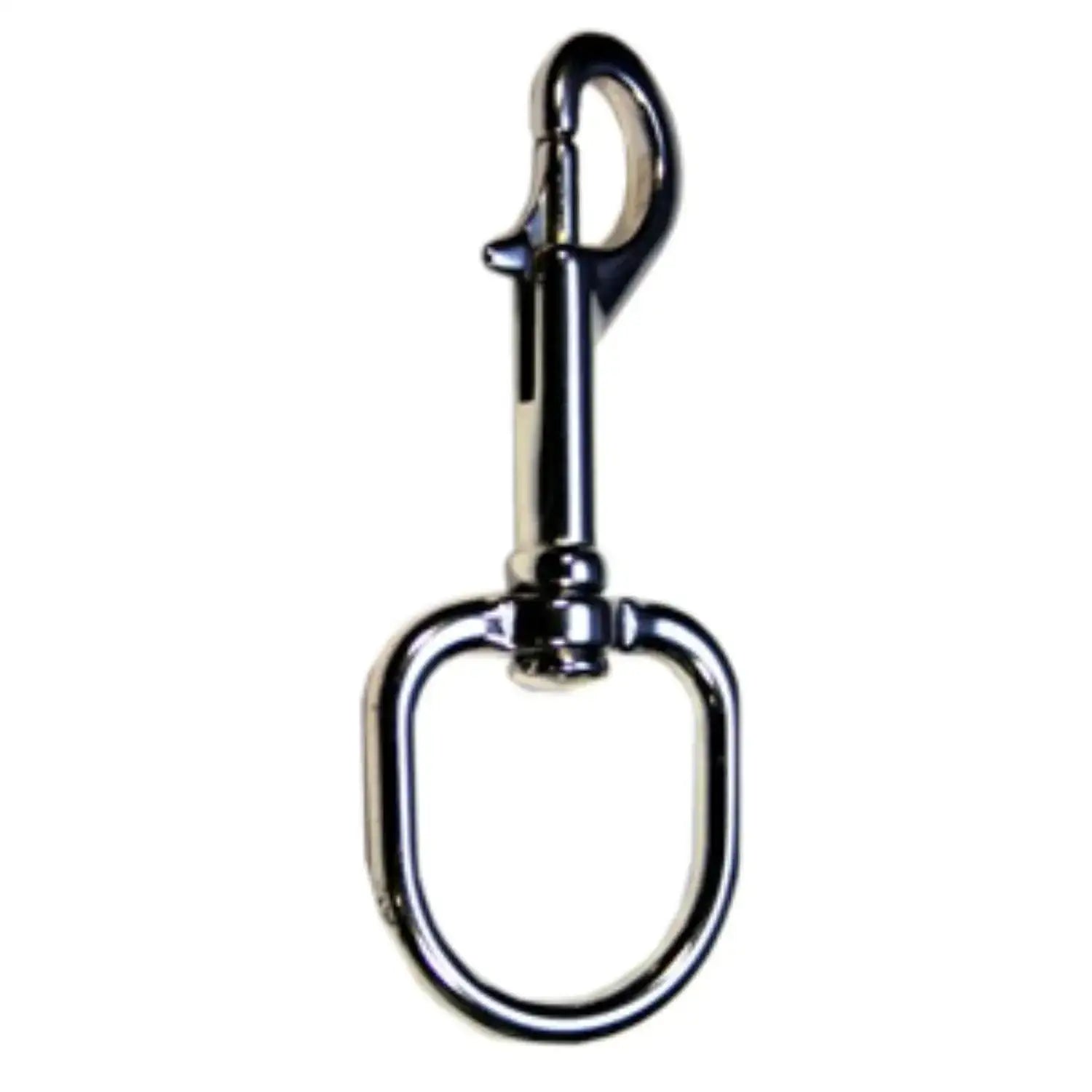 Edelstahl Boltsnap Karabiner fĂĽr TauchausrĂĽstung, isoliert vor weiĂźem Hintergrund