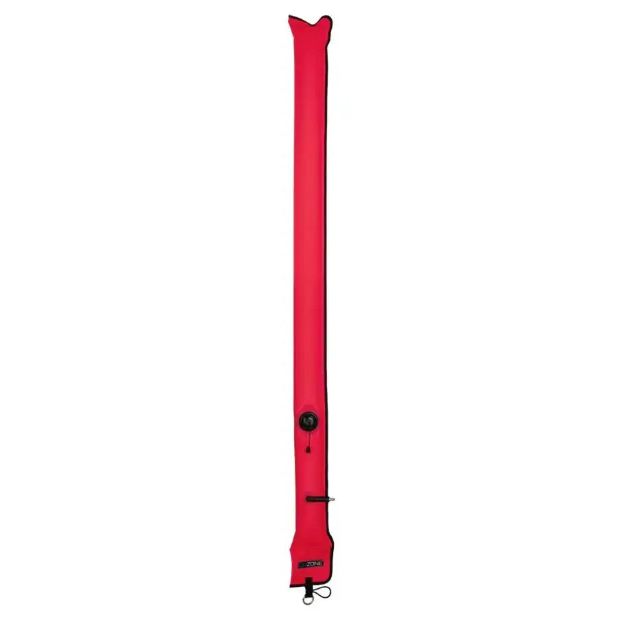Rote Taucher-Sicherheitsboje, lang und aufblasbar, mit Ventil und Schlaufe, fĂŒr Signalgebung.