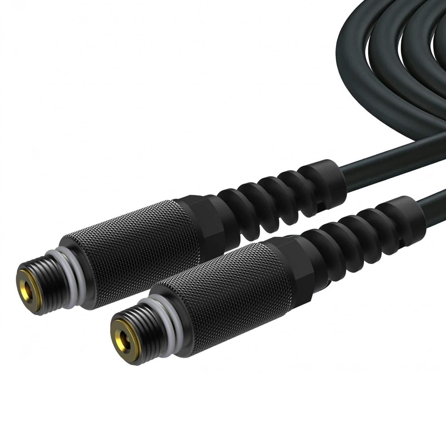 Schwarzes DMS Kabel für Tauchausrüstung, beidseitig Schraubanschlüsse, Detailansicht