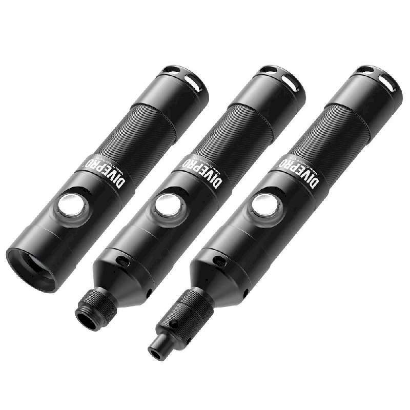 Schwarze Taucherlampe aus Metall, drei Varianten, LED, professionelle Tauchausrüstung