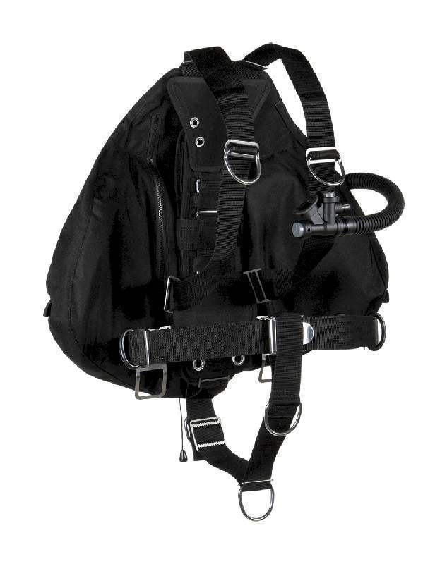 Schwarzes Tec-Taucherjacket mit Harness und Inflator, komplettes Set fĂŒr technisches Tauchen
