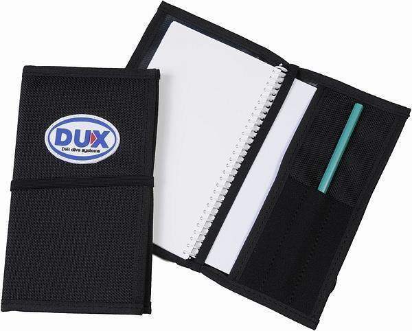 Schwarzes DUX Wetnotes-Tauchlogbuch mit Spiralblock und Stift für Taucher