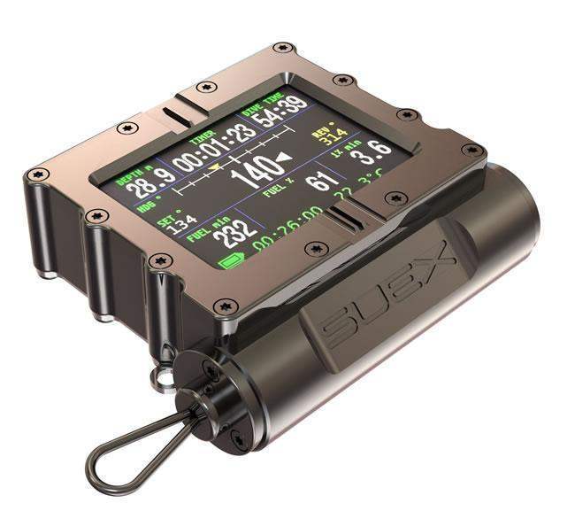 SUEX Tauchcomputer mit Display, zeigt Tauchdaten, Metallgehäuse, Zubehör für Tauchen