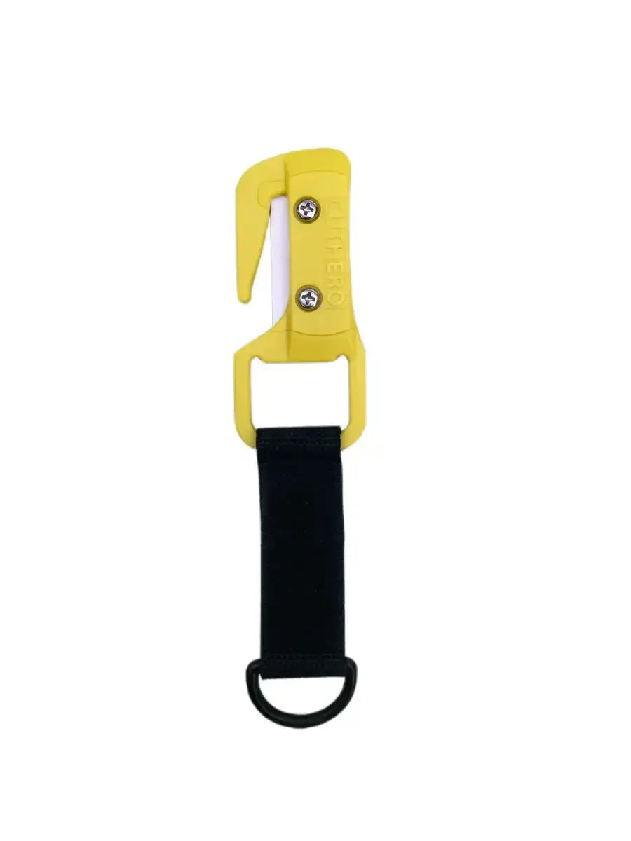 Gelber Tauchermesser Line Cutter mit schwarzem Gurtband, Sicherheitswerkzeug für Taucher