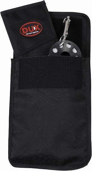 Schwarze DUX Tasche mit Unterwasser-Spool und Edelstahlkarabiner, Tauchausrüstung Zubehör