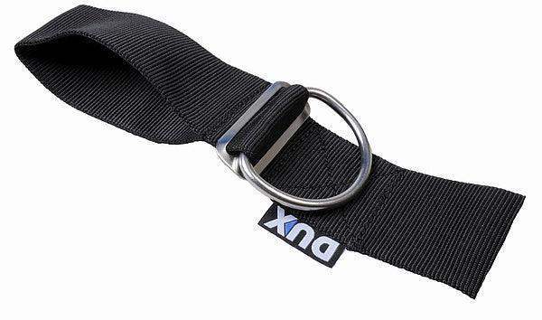 Schwarzer D-Ring aus Edelstahl mit Nylonband, Zubehör für Tauchausrüstung.