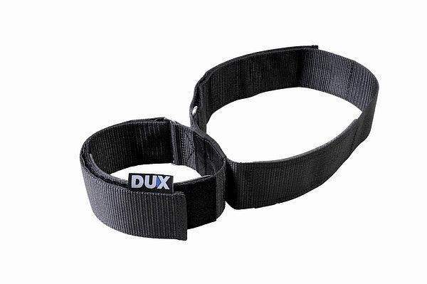 Schwarzer DUX Nylon Befestigungsriemen für Tauchausrüstung, isoliert auf weißem Hintergrund