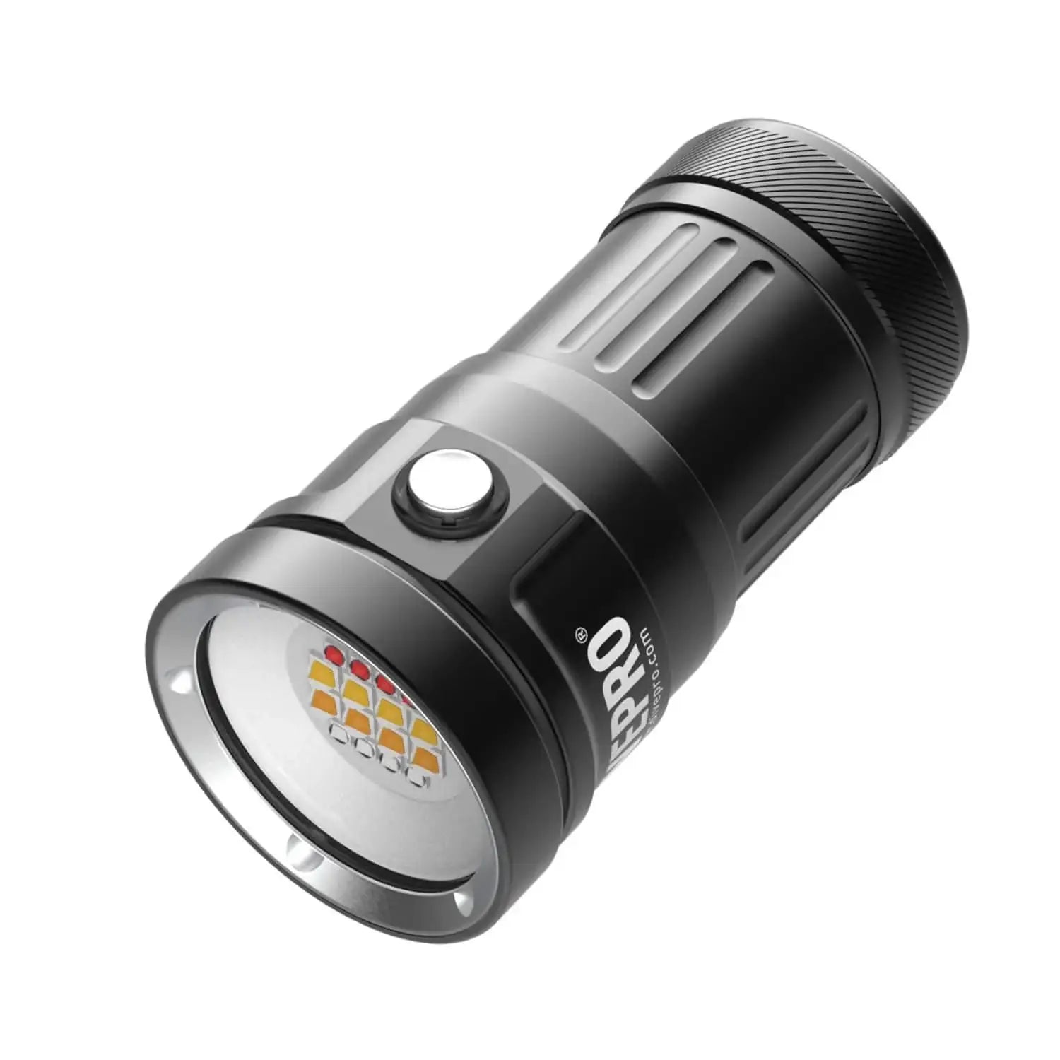 Kompakte LED Taucherlampe aus Metall mit seitlichem Knopf, ideal für Unterwasserbeleuchtung