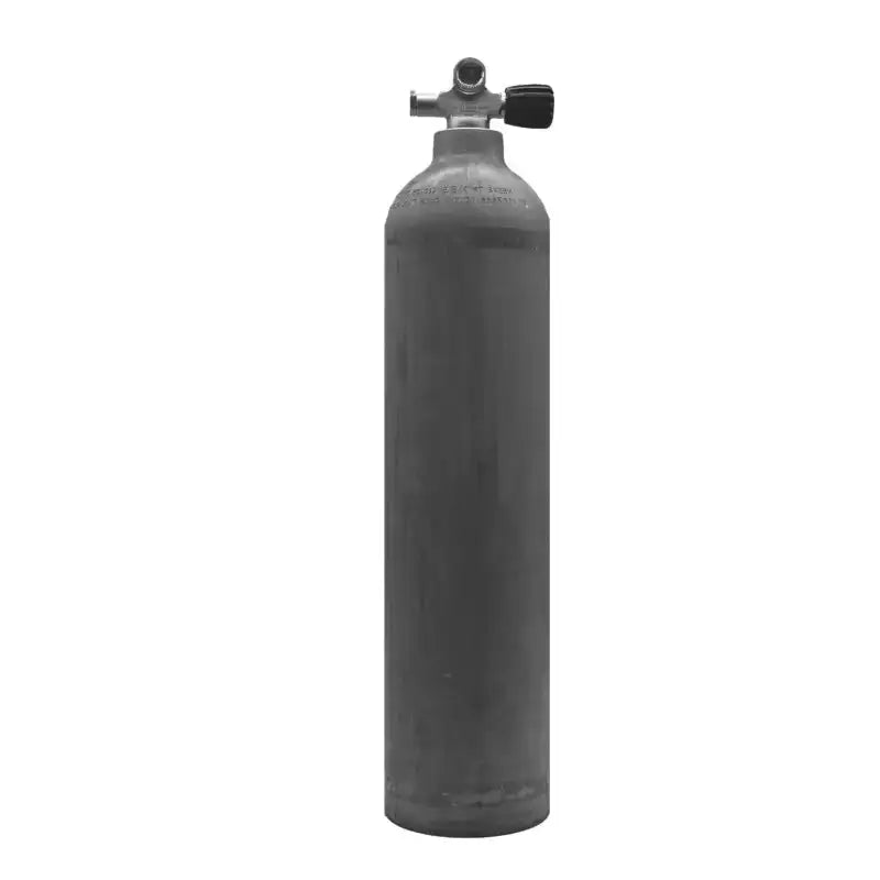 Aluflasche 200 bar mit Ventil, natur, für Tauchausrüstung, freigestellt auf Weiß