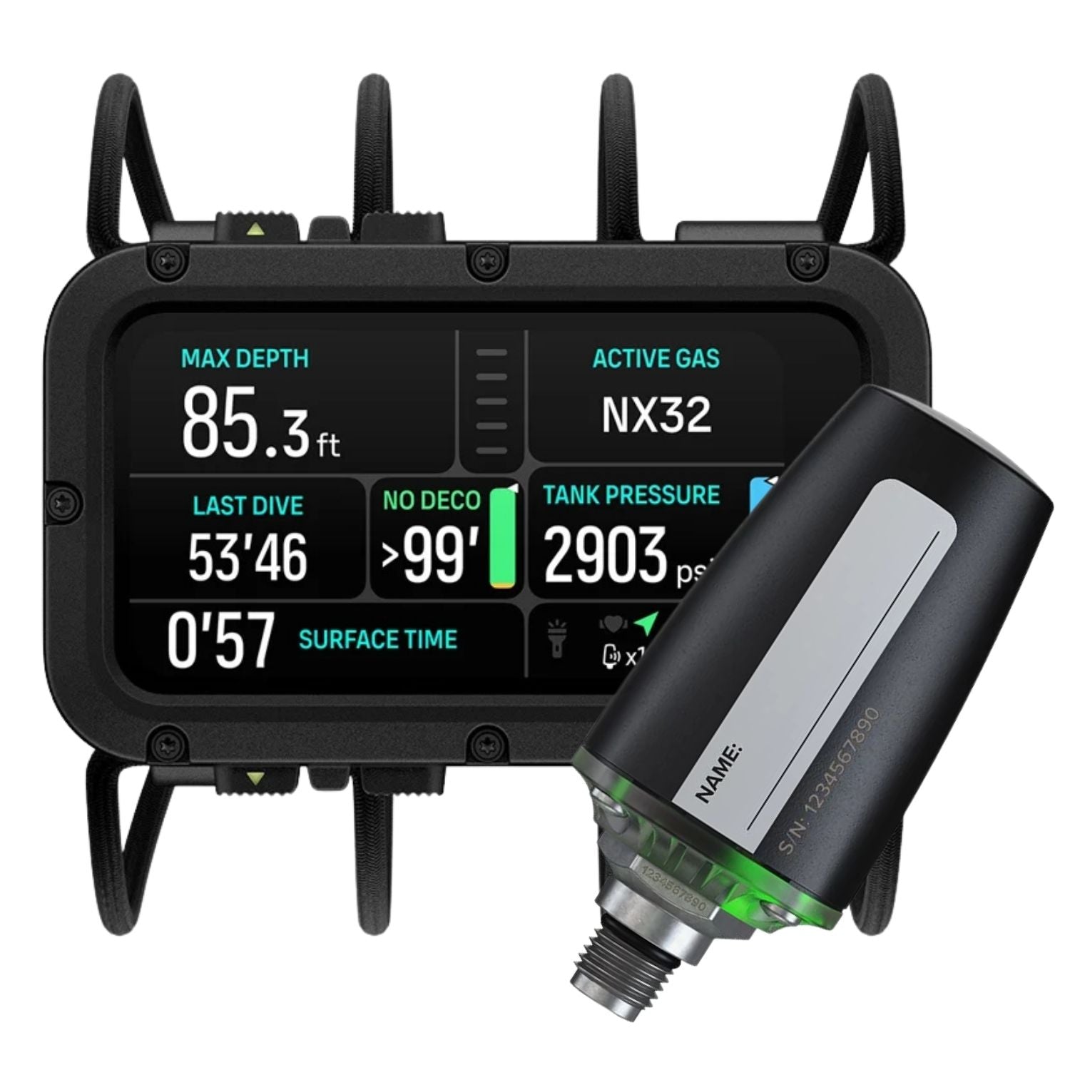 Das bild zeigt den SUUNTO Tauchcomputer Nautic und den Tank Pod