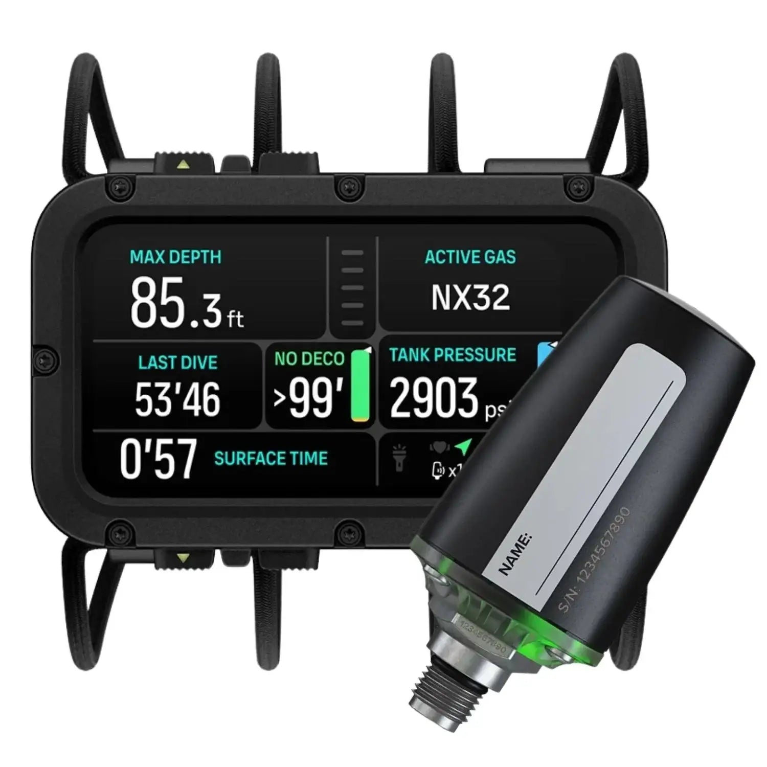 Das bild zeigt den SUUNTO Tauchcomputer Nautic und den Tank Pod