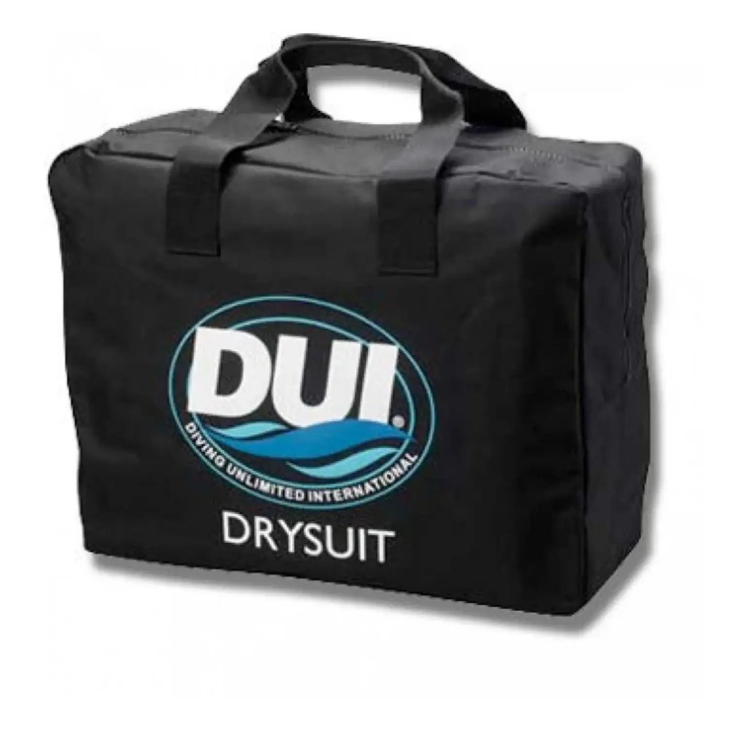 Schwarze Tauchtasche mit DUI Logo und Aufschrift 'Drysuit', geeignet für Tauchausrüstung