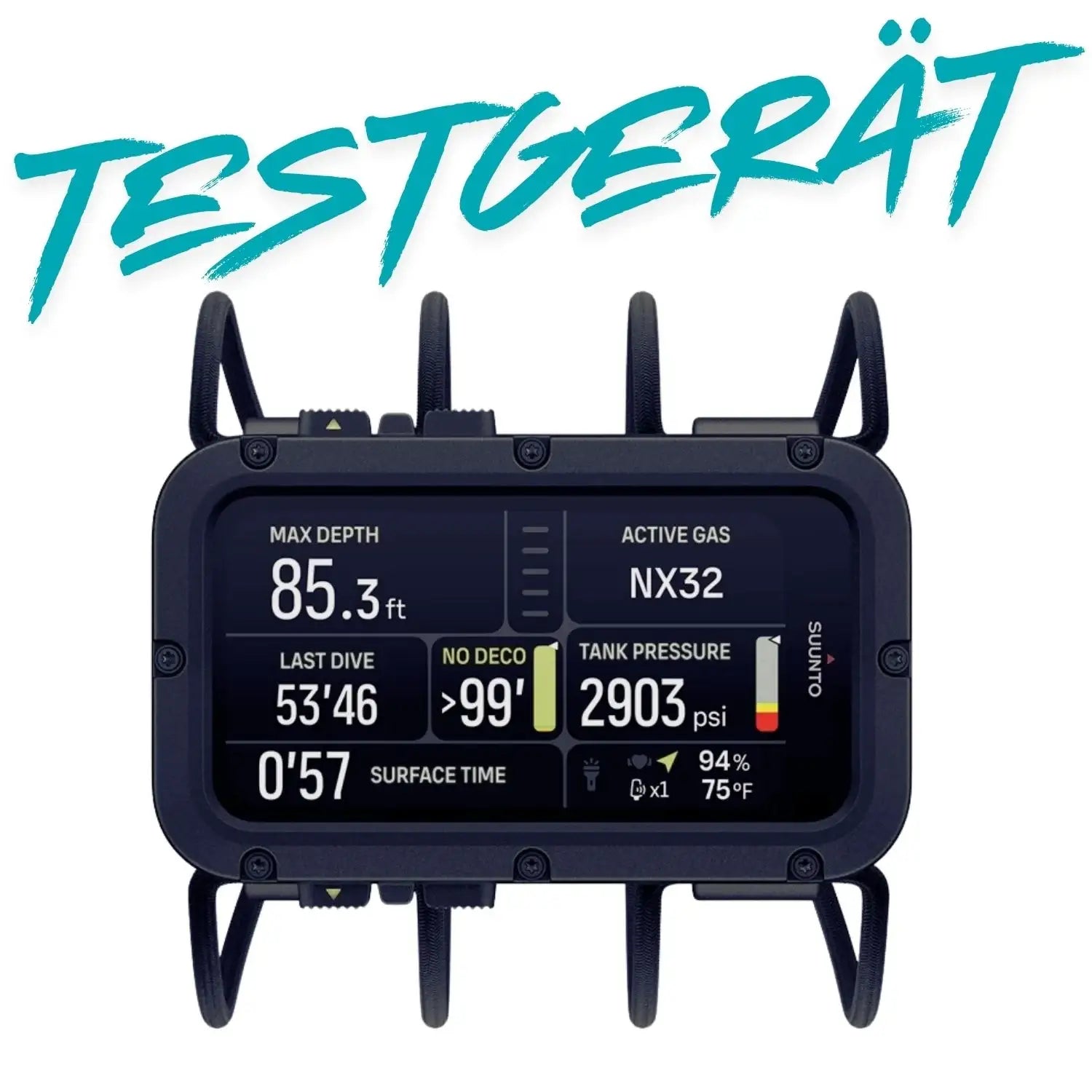 Digitales Tauchcomputer Testgerät mit Messwert-Anzeige und Schutzhülle, Tauchausrüstung